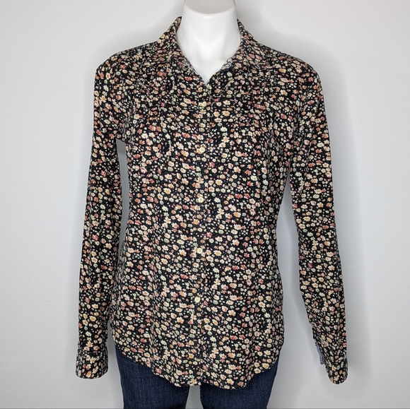 Trovata Birds Of Paradise Black Peach Floral Corduroy Long Sleeve Button Up S - Picture 1 of 10